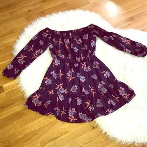 Off the shoulder navy and floral dress